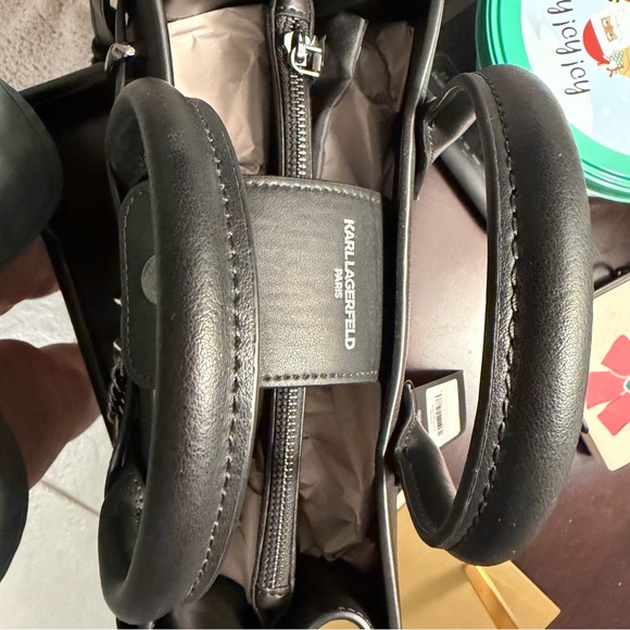 Karl lagerfeld Black leather  Chain Satchel Crossbody Purse Cerise LH4DA5DL2fq - Picture 9 of 12